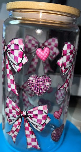 Pink Bow Glass 16 oz Tumbler